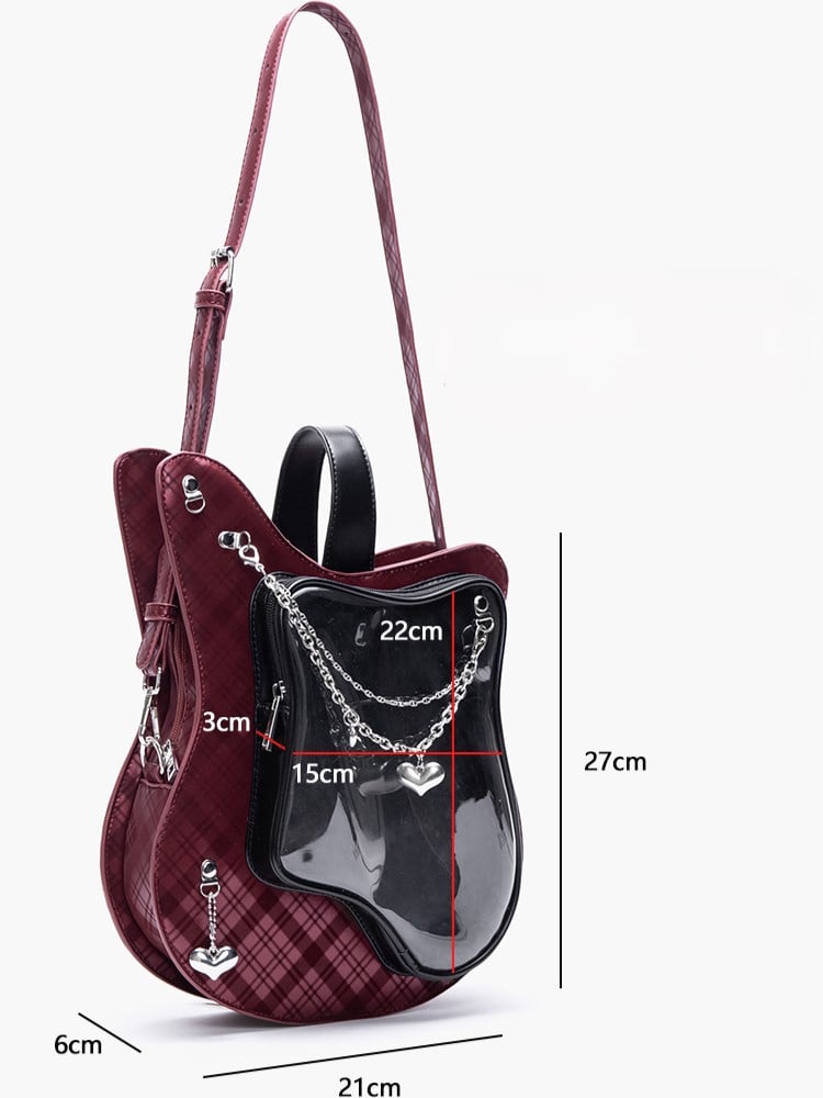 Heart Chain Accents Style Chic 2-Way Kawaii Blue Guitar-Shaped Ita Bag With Y2K