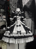 Schwarz-weißes Old School Lolita Fashion Kleid Bowknot Lolita JSK Set