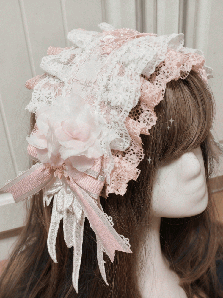 Lolita Snowflake Embroidery Lace Pink/Blue Hairband