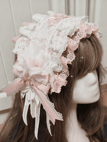 Lolita Snowflake Embroidery Lace Pink/Blue Hairband