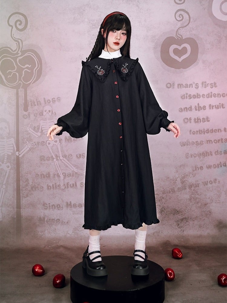 With Embroidery Gothic Sleeve Dress Black Eden-inspired Balloon
