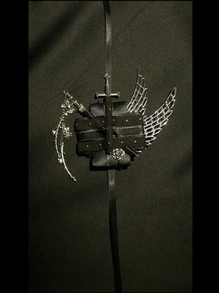 And BlackSilver Hairclip Wing Sword Skeleton Decorated Floral Charm