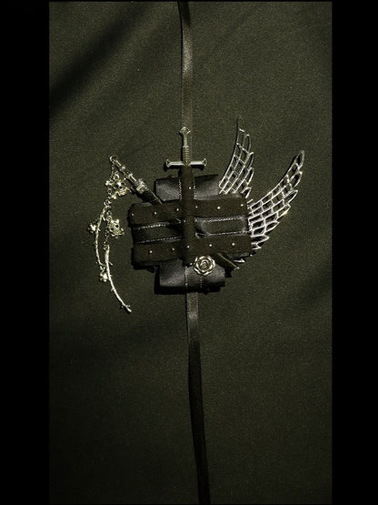 And BlackSilver Hairclip Wing Sword Skeleton Decorated Floral Charm