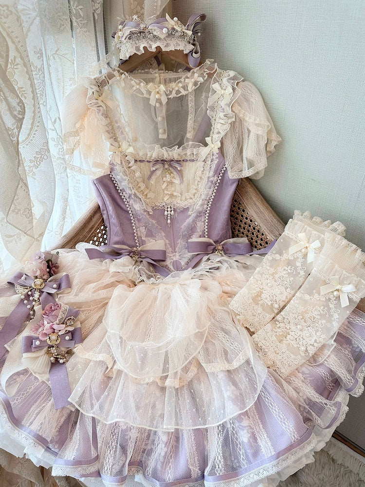 Balletcore Top Corset + Print Skirt Lolita Princess Purple Light Boned Floral