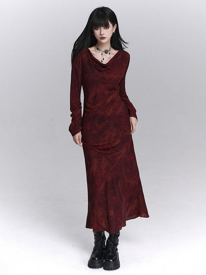 Fall with Gothic Ankle-Length Dress Adjustable Mermaid Red Tie Cuffs