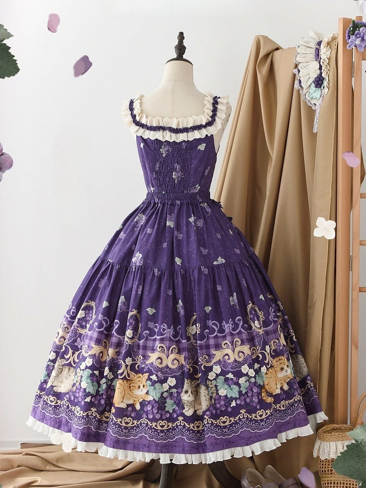 かわいいブドウのプリントと紫のロリータキティスカート