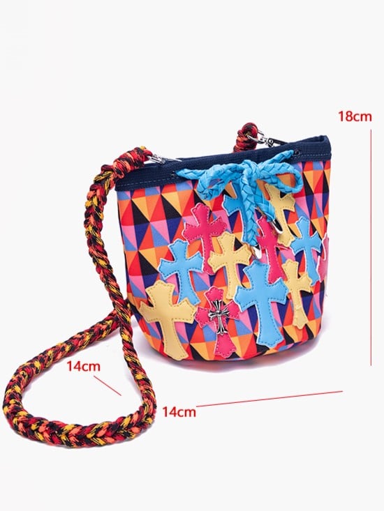 Cross Diamond Pattern Colorful Strap Bag Accents Crossbody Braided Multicolor With