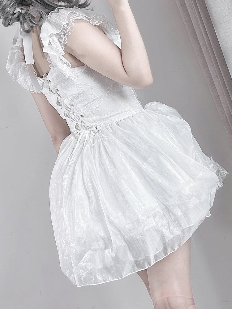 Skirt Drawstring Black/ Jirai Kei Detachable Halter Neck Dress Design in White