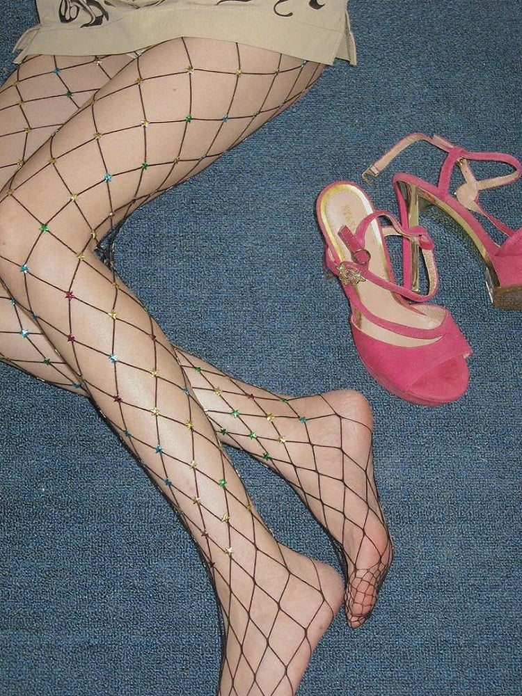 Fishnet Multi-Color Star Details Tights Black/Nude