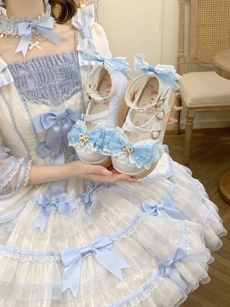 Blue Hanayome Bow Accents Sweet Lolita Platform Shoes