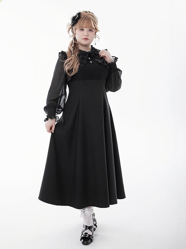 Aesthetic Faux Elegant Clean Design Apricot/Black Two-Piece Maxi Pure Jirai Dress: Kei with