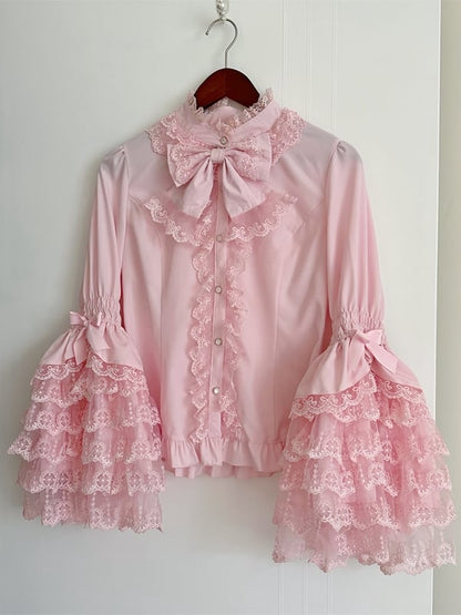 Sleeves Lace Lolita Pink Bell Blouse Layered