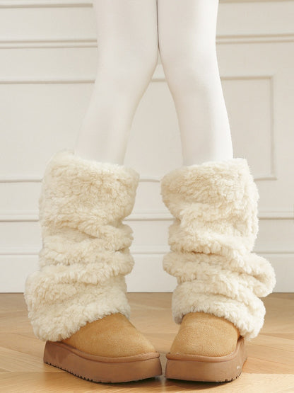 Warm Long/Short Fleece Version Warmers Leg Beige/Brown