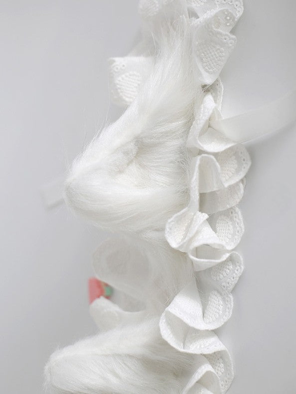 BlackWhite/All With Lolita White Ruffled Clips Plush Hairband Ear Kitty Sweet