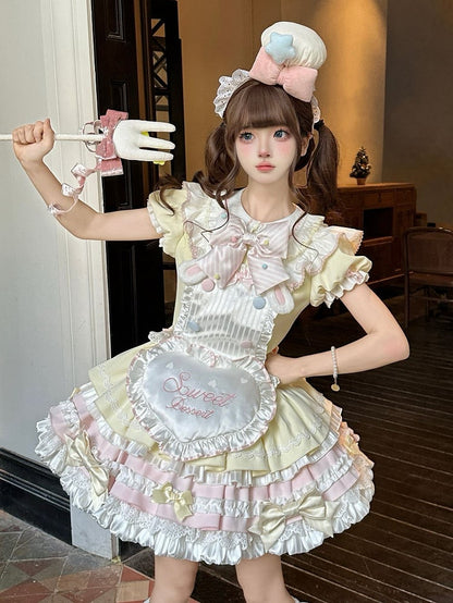 Lolita und Bunny Gelbe Ärmel Süßes Kleid Thema Puff Maid Pink