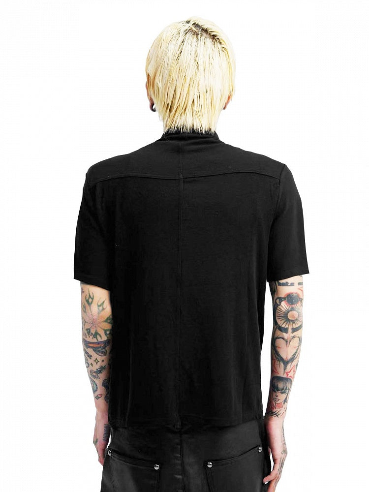 Unisex Black Cross-Collar Short-Sleeve Knitwear - DETW OnLine