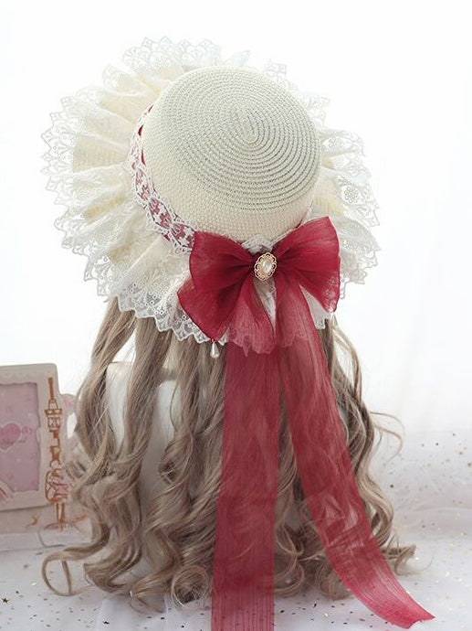 Colors Country 8 Lolita Straw Off-white Lace-trimmed Hat with