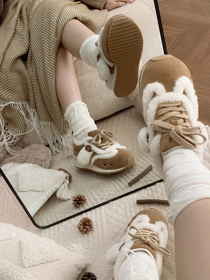Lolita Sweet - Embroidery Brown Sneakers Paw