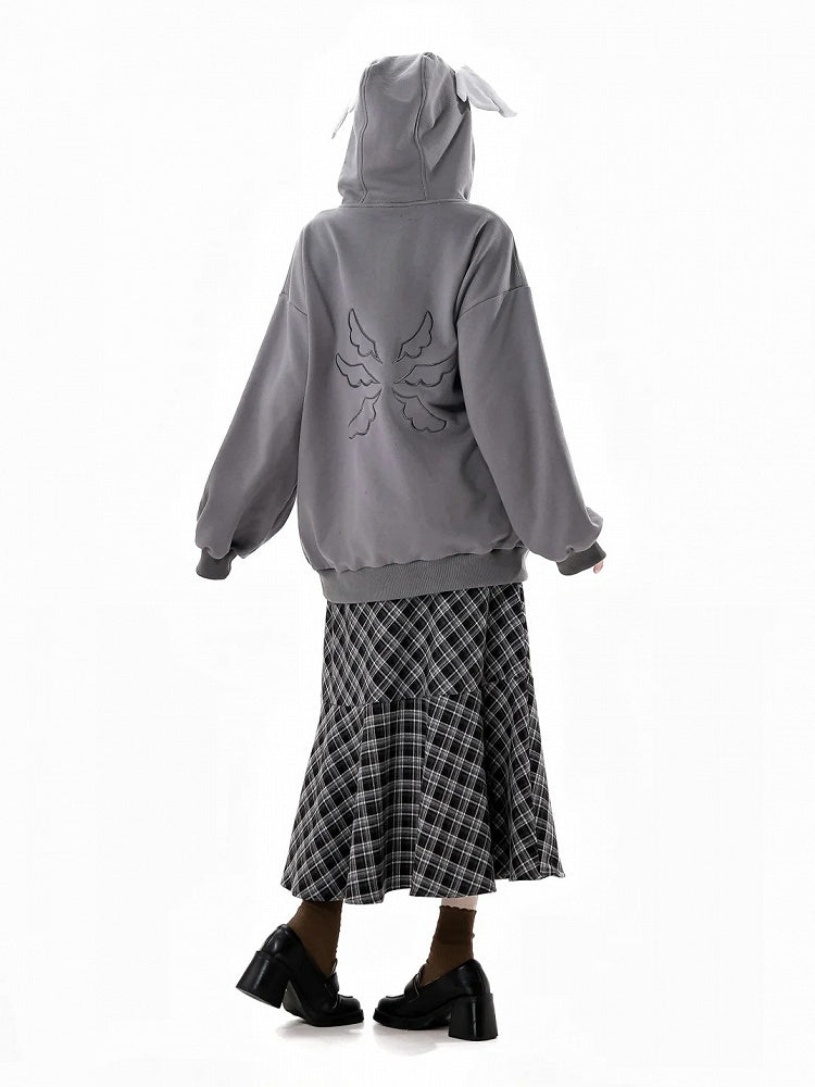 Bittersüße Kette Grau/Schwarz Kapuzendesign Hoodie Flügel Kreuz Wing Stickerei Rücken Feder