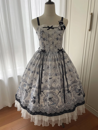 不思議の国のアリスとキティのバニージャンパーテーマスカートロリータプリント