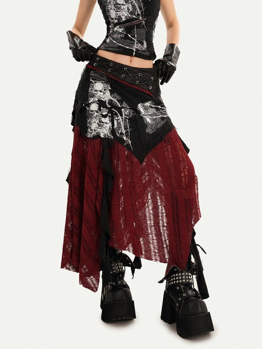 Gothic Black Strap Skirt with Asymmetrical Hem