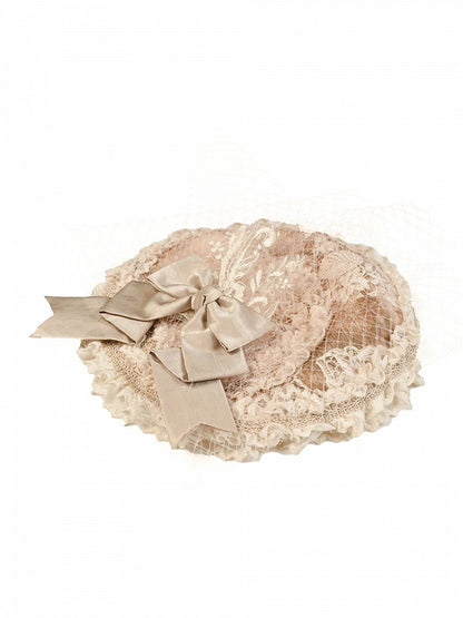 Apricot Flat Hat Bow Accent Mini Vintage