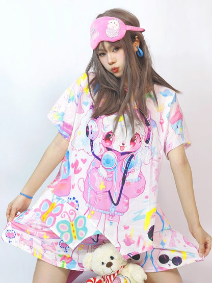 A-line Cartoon Y2K Print Skirt White