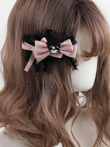 Cute Options Lolita 3 Bowknot Pink Sweet-Edgy Lace Black Hairclip