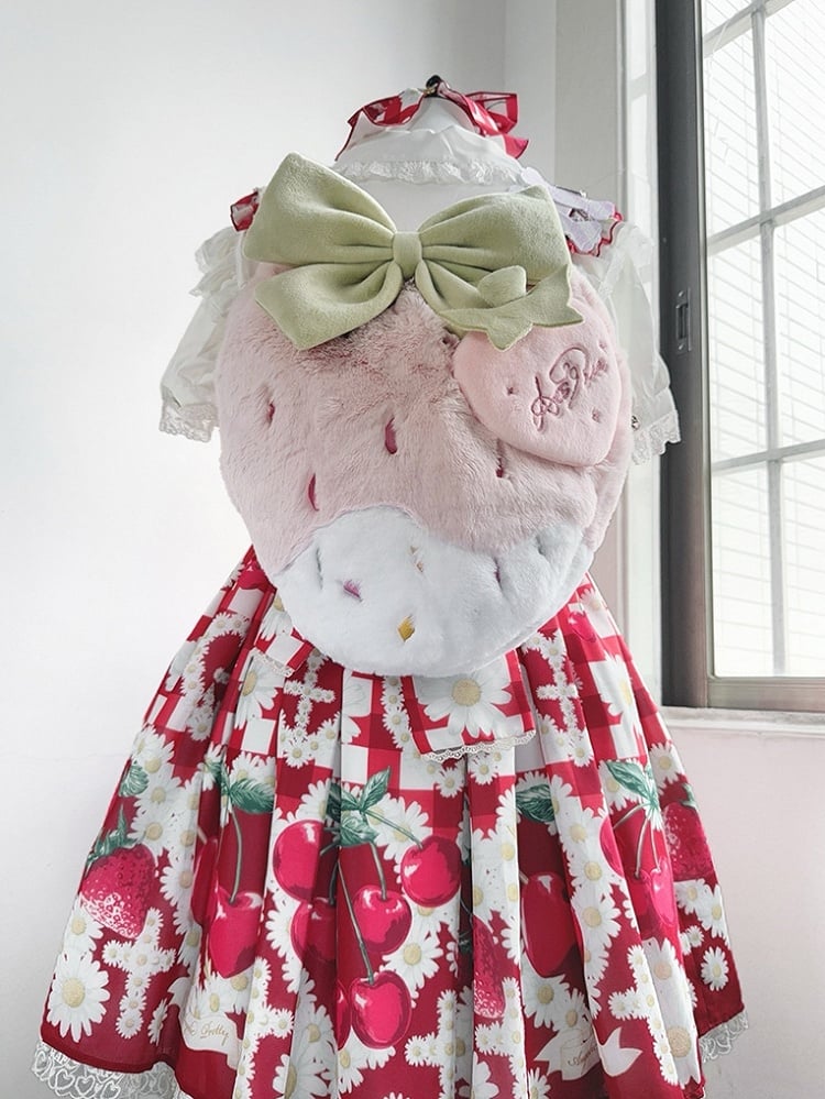 Red Black Pink Plush / Strawberry Backpack