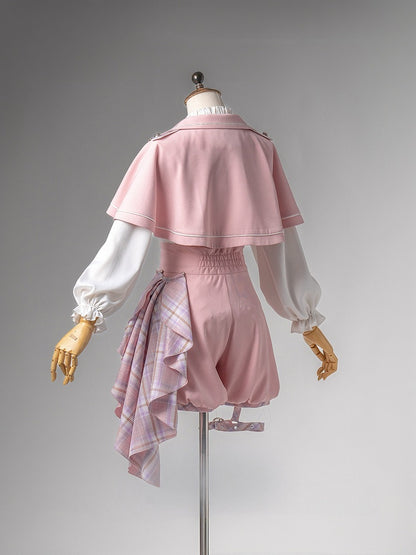 Ouji Shorts Waist Prince Outfit High Lolita + White Cape Shirt and - Pink