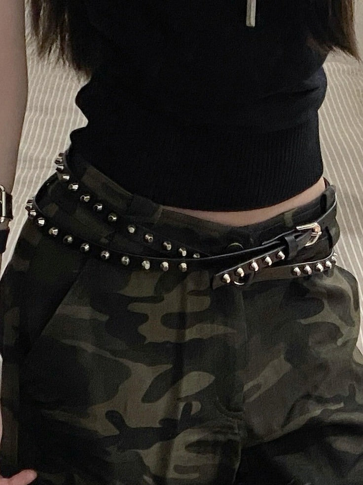 Black Punk Studded Layered Belt