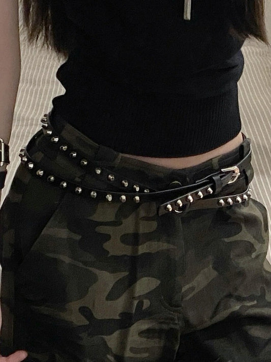 Black Punk Studded Layered Belt