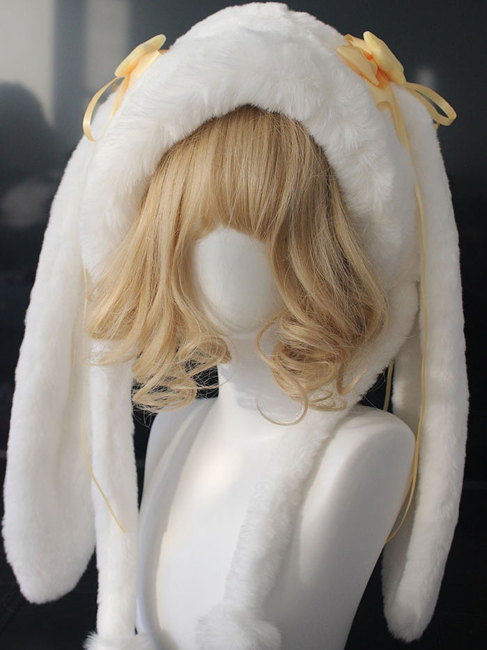 Bowknot Details Oversized Bunny Ears Plush Hat