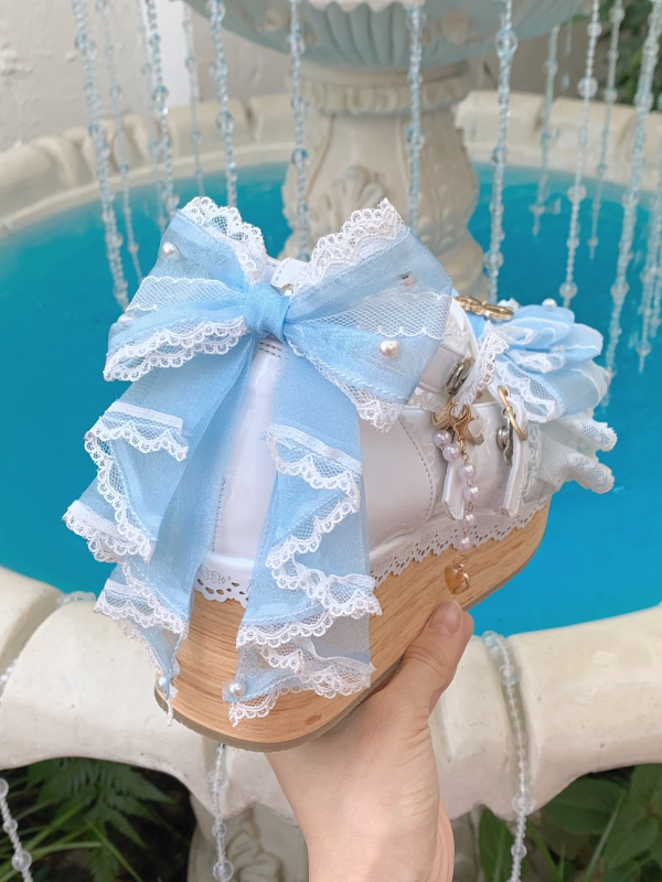 Blue Hanayome Bow Accents Sweet Lolita Platform Shoes
