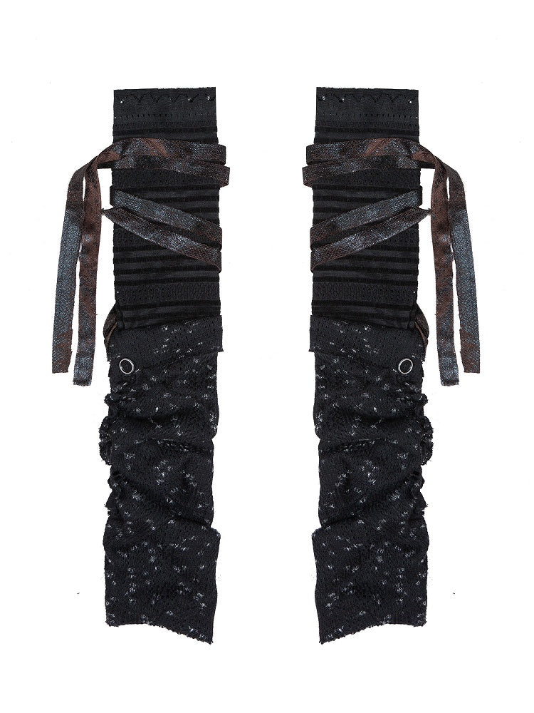 Button Punk with Ruched Warmers Rock Black Straps Side Y2K Self-tie Leg