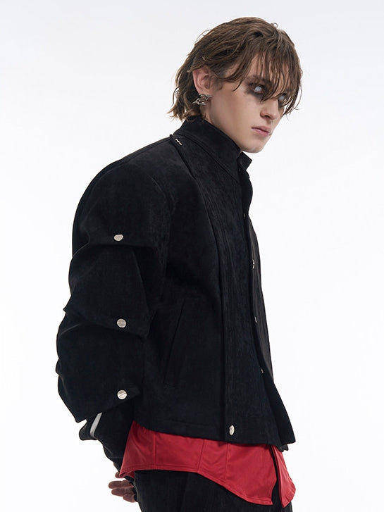 Deconstructed Suede Black Cropped Men’s Sleeve Pleating with Jacket