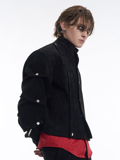 Deconstructed Suede Black Cropped Men’s Sleeve Pleating with Jacket