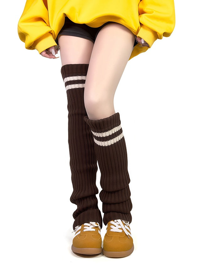 Apricot Overknee-Stulpen mit Streifenmuster, gestrickt