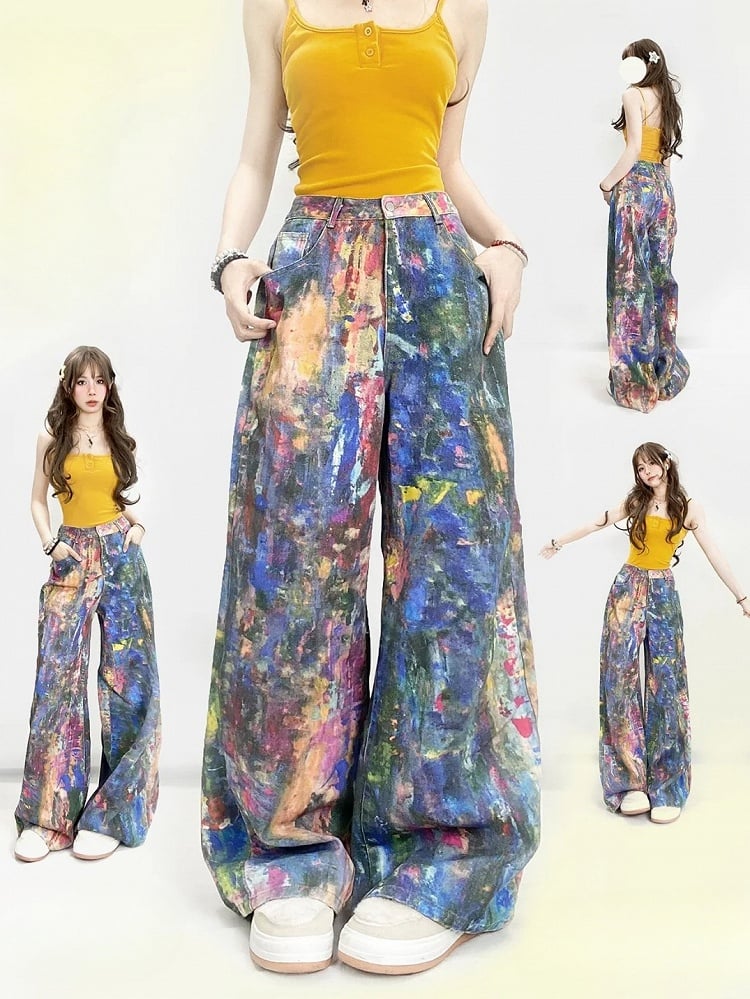 Cut Colorful Glamorous Y2K Jeans Wide-leg