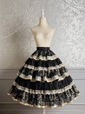 Skirt Black Gold and Print Ruffle Bunny Tiered Kitty Lolita