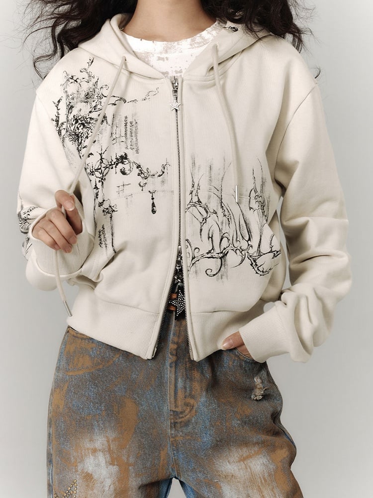 Zwei-Wege-Knopfleiste und Kordelzug Kapuze Leichte Reißverschluss-Kapuzenjacke mit Grün / Grau