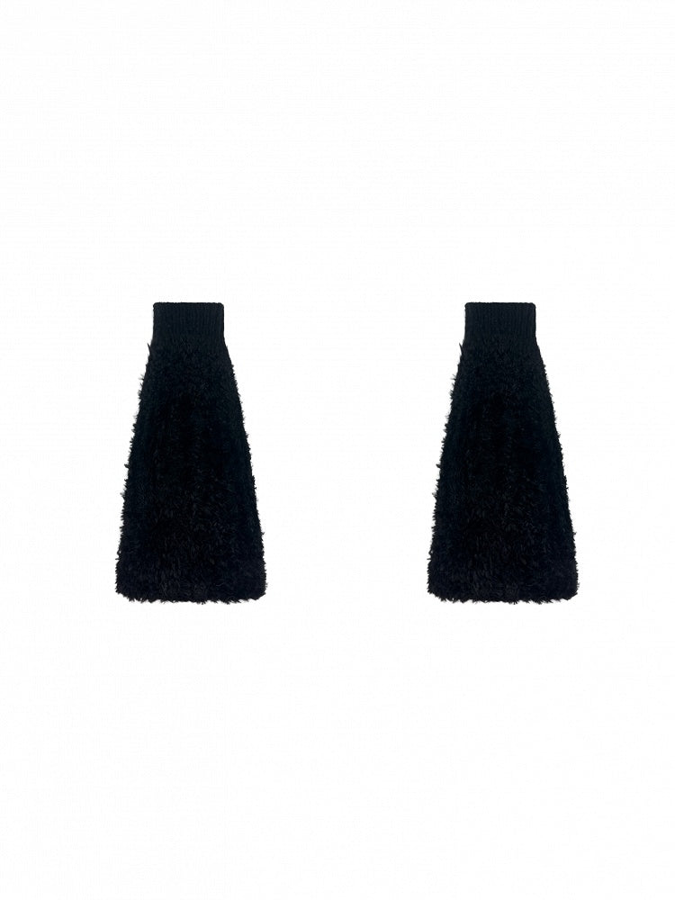 Off-white/Grey/Black Knitted Cuffs Plush Leg Warmers