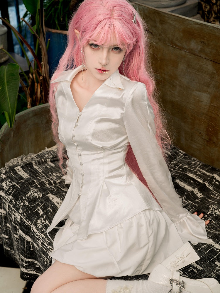 Collar Ways Wear Shirt Two White Sleeves Gothic Long Lolita