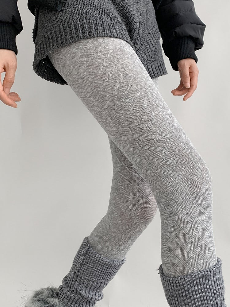 Gray Chevron Knit Light Tights / Pattern Dark Subtle