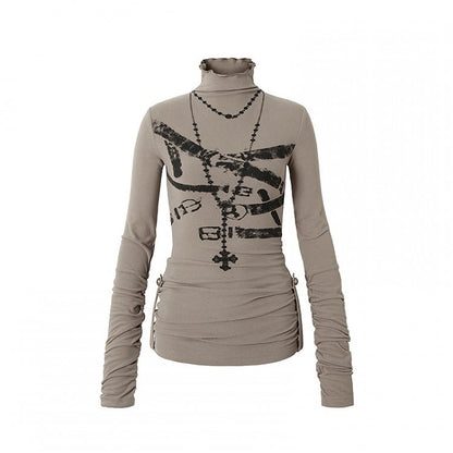 Khaki/Dunkelrotes Wendbares Top mit hohem Kragen