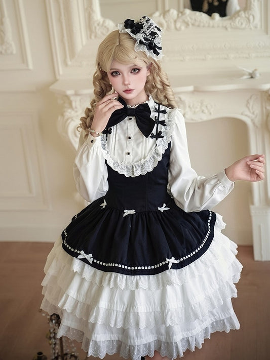 Tiered OP Black Classic Elegant White with Lolita Ruffles