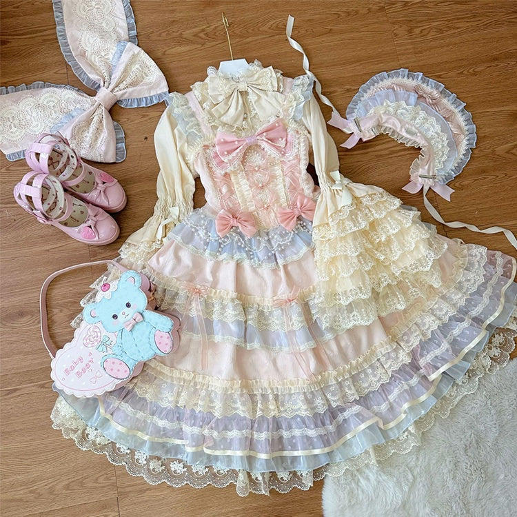 Decorated Lolita Bead Dress Hanayome Pink Chain Princess Bows
