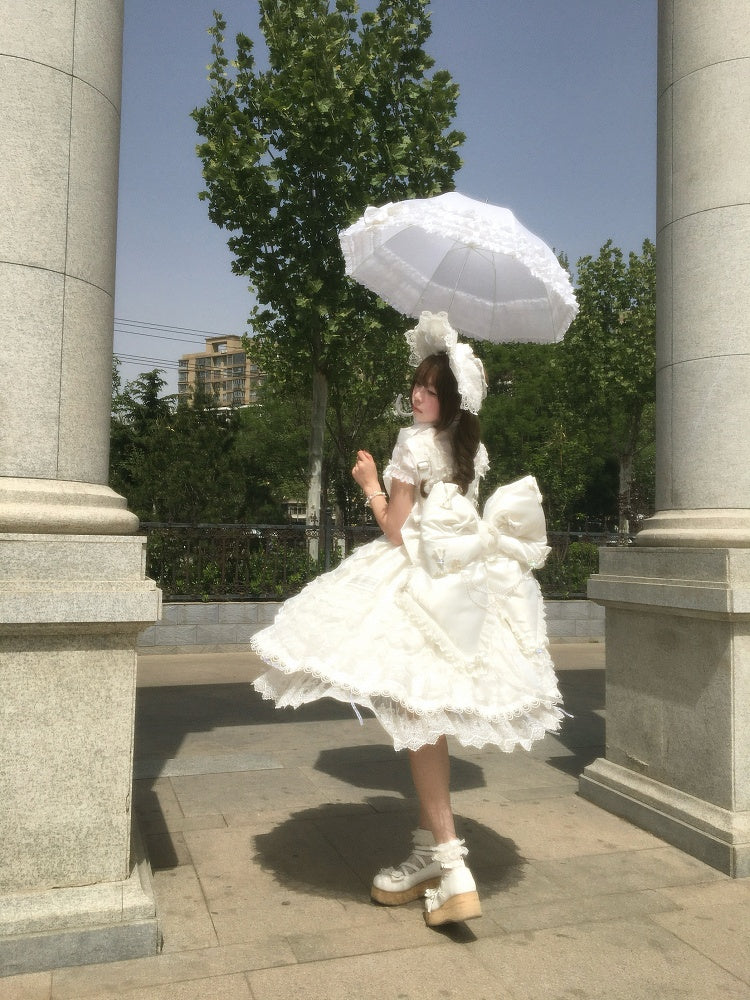 Backpack Snowflakes Adorned Bead Bow Chain with and Big White