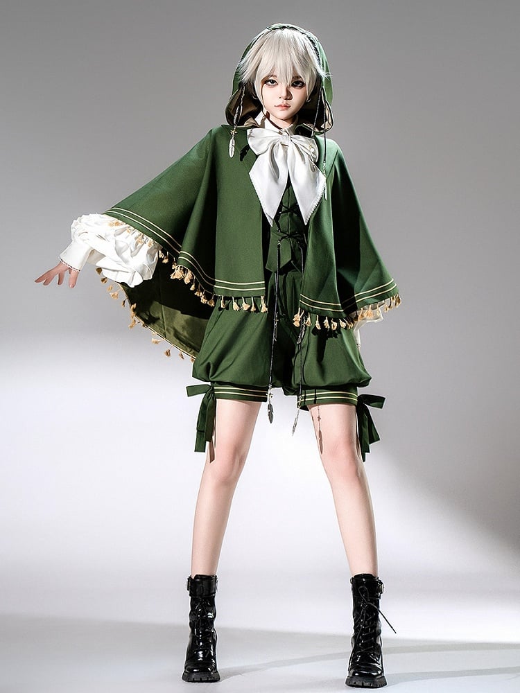 Lolita Saum Cape Grün High-Low Ouji Quasten