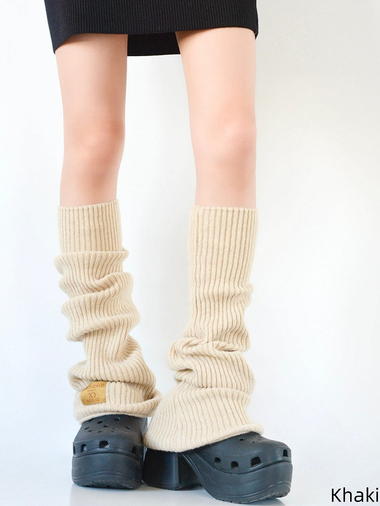 5 Colors Over Knee Knitted Leg Warmers with Patch Decoration